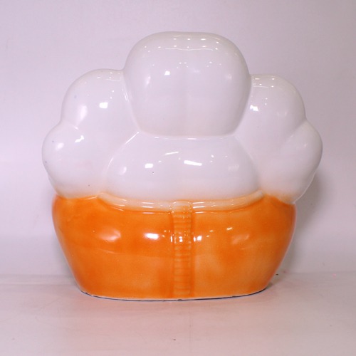 Ceramic White Orange Taklu Lord  Ganesha Idol For Home & Office Dcor