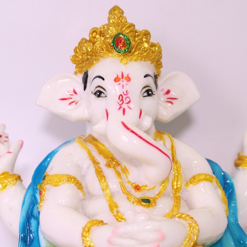 Glossy White Sitting  Lord Ganesha Idol For Home Decor