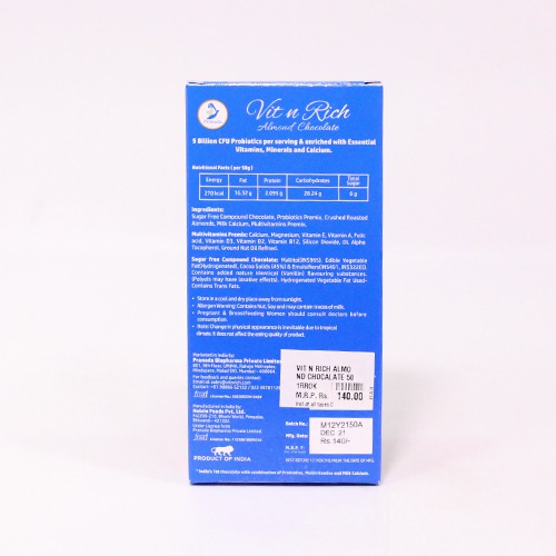 VIT N RICH Almond Chocolate Bar - No Added Sugar