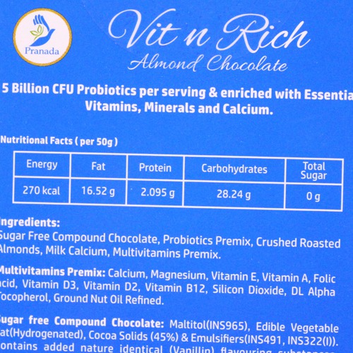 VIT N RICH Almond Chocolate Bar - No Added Sugar