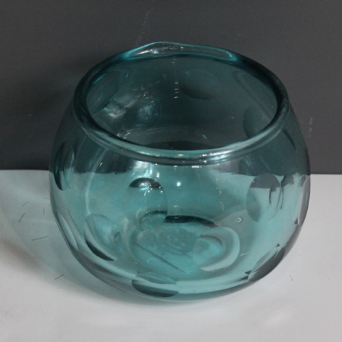 Turquoise Rolly Polly Glass | Glass Vase Glass Flower Vase Glass Flower Pot Glass Pot Round Vase for Decorate House