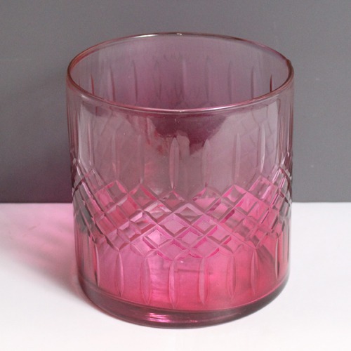 Pink Etching Glass Candle Holder | Glass Vase | For Money Plant | Lucky Bamboo Plant | Elegant Shaped Vase | Flower Pot