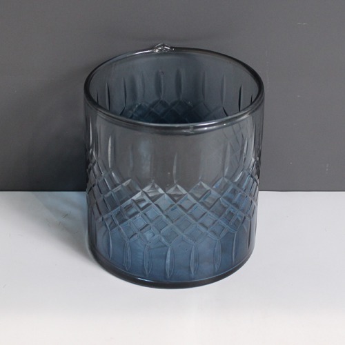 Blue Etching Glass Candle Holder | Glass Vase | For Money Plant | Lucky Bamboo Plant | Elegant Shaped Vase | Flower Pot