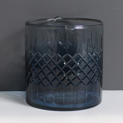 Blue Etching Glass Candle Holder | Glass Vase | For Money Plant | Lucky Bamboo Plant | Elegant Shaped Vase | Flower Pot