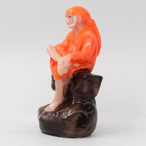 Glossy Orange Sai Baba Sitting On Stone , Sai Baba Statue For Pooja Room Home Temple idol