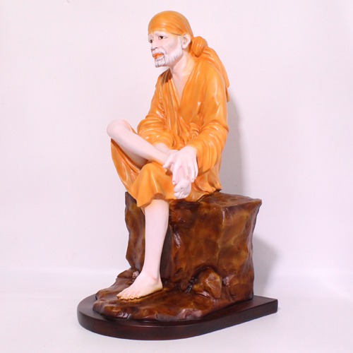 Large Orange Sai Baba Sitting On Stone Sai Baba Idol/Murti for Home and Office Decor