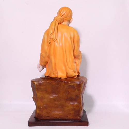 Large Orange Sai Baba Sitting On Stone Sai Baba Idol/Murti for Home and Office Decor