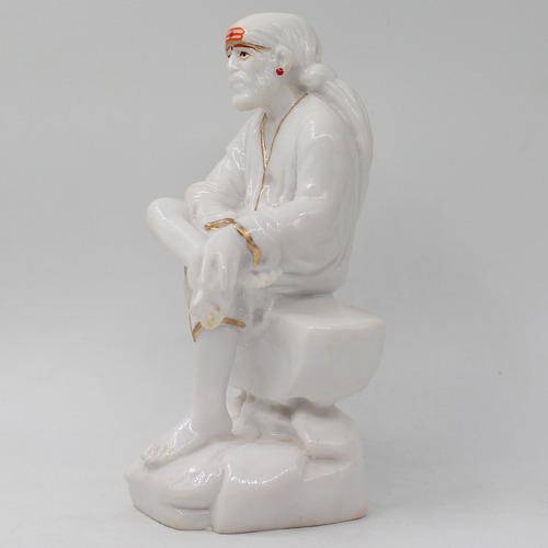 Glossy White Sai Baba Sitting On Stone Statue Sai Baba Statue For Pooja Room Home Temple