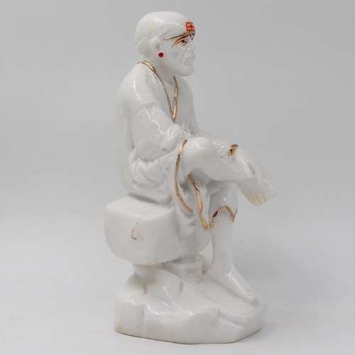 Glossy White Sai Baba Sitting On Stone Statue Sai Baba Statue For Pooja Room Home Temple