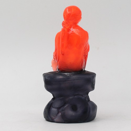 Small Orange Sai Baba Sitting On Stone Fiber Sai Baba, Orange Colour, Fiber Idol, Medium Size 3.5