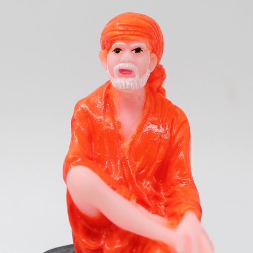 Small Orange Sai Baba Sitting On Stone Fiber Sai Baba, Orange Colour, Fiber Idol, Medium Size 3.5