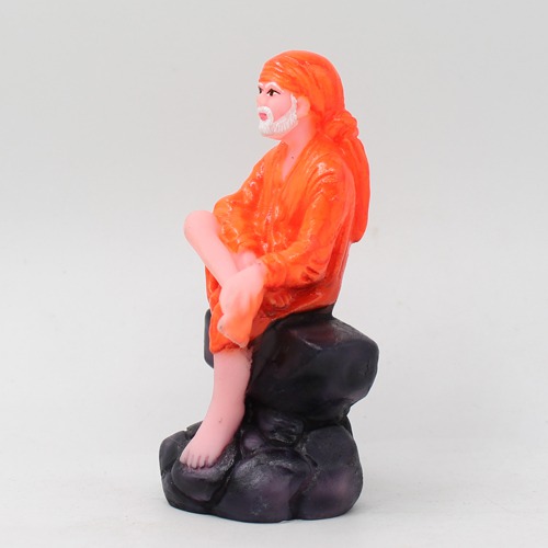 Sai Baba Sitting On Stone Idol Shirdi Sai Baba Fiber Idol for Pooja Home Decoration