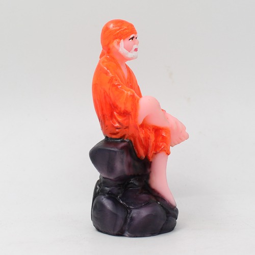 Sai Baba Sitting On Stone Idol Shirdi Sai Baba Fiber Idol for Pooja Home Decoration