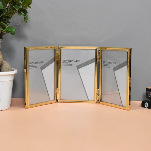 Golden Plated 3 Joint Table Top  Photo Frame( Size 3 Photo Frame of 4 x 6 inch)