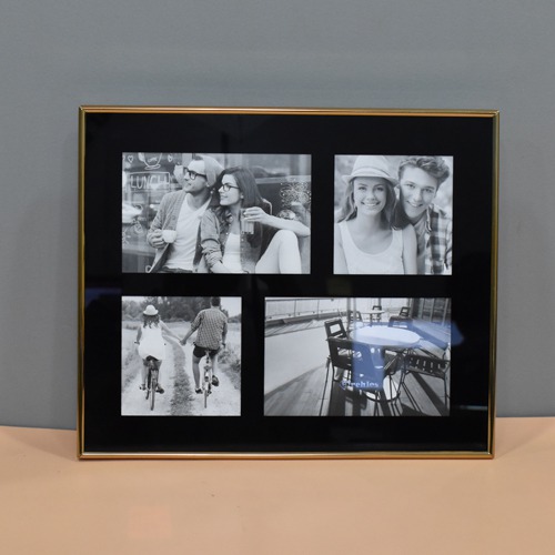 Black Shine Gold-Tone  Wooden Wall Collage Photo Frame for Birthday | Anniversary | House Warming (4 Photographs, Black)