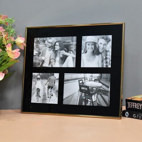 Black Shine Gold-Tone  Wooden Wall Collage Photo Frame for Birthday | Anniversary | House Warming (4 Photographs, Black)