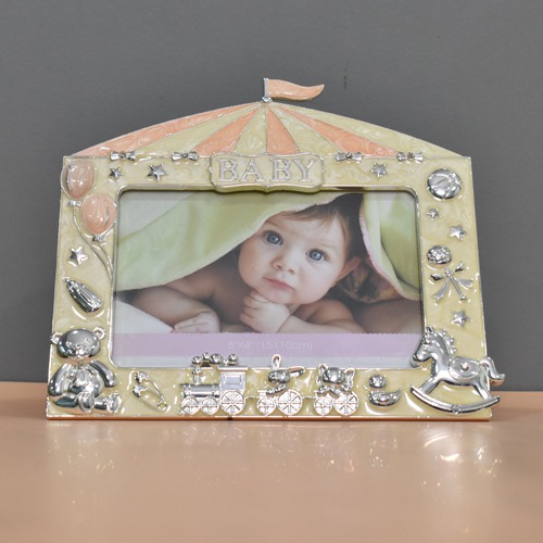 Orange Silver Plated Baby Table Top  Photo Frame( Photo Size 6 x 4 inches)