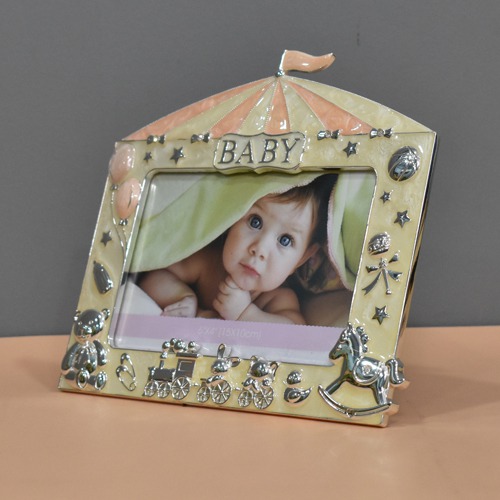 Orange Silver Plated Baby Table Top  Photo Frame( Photo Size 6 x 4 inches)