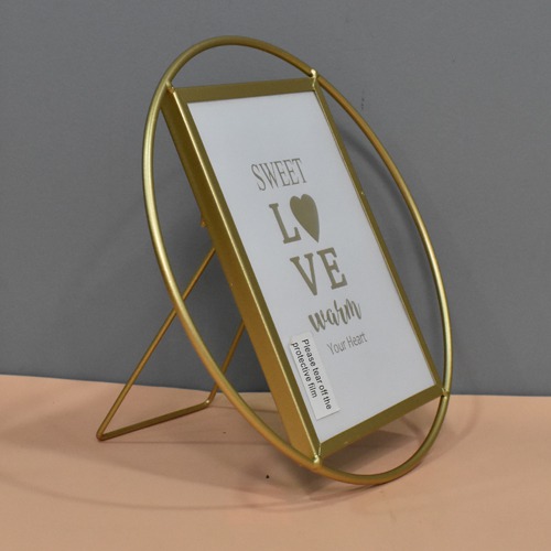 Gold Plated Round Shape Metal Table Top  Photo Frame For Home & Office decor ( Photo Size: 5 x 7 inches )