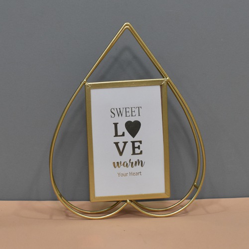 Gold Plated Heart Shape Metal Table Top  Photo Frame For Home & Office decor ( Photo Size: 4 x 6 inches )