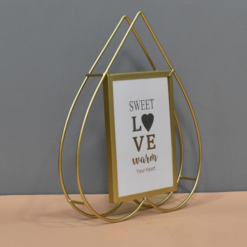 Gold Plated Heart Shape Metal Table Top  Photo Frame For Home & Office decor ( Photo Size: 4 x 6 inches )