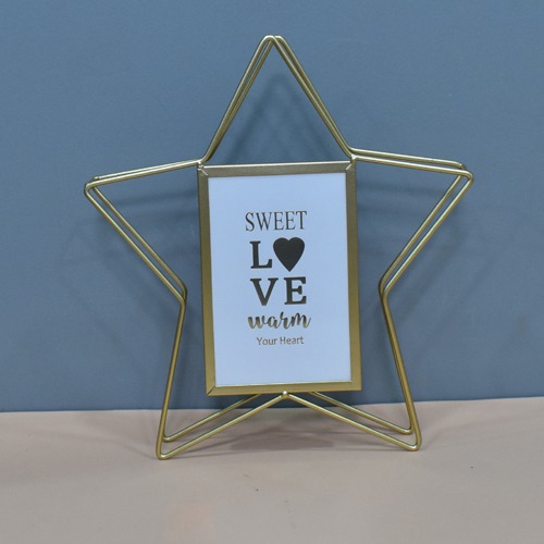 Gold Plated Star Shape Metal Table Top  Photo Frame For Home & Office decor ( Photo Size: 4 x 6 inches )