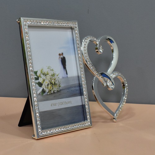 Silver 2 Heart Romantic Heart Table Top  Photo Frame( Photo Size : 6 x 4 inches)