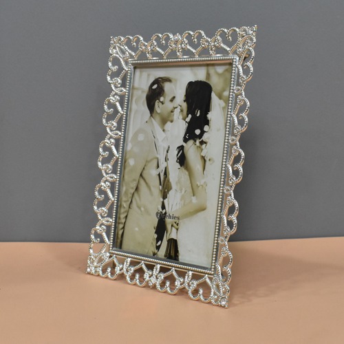 Silver Open Heart Table Top  Photo Frame For Home & Office Decor( Photo Size: 6 x 4 inches)