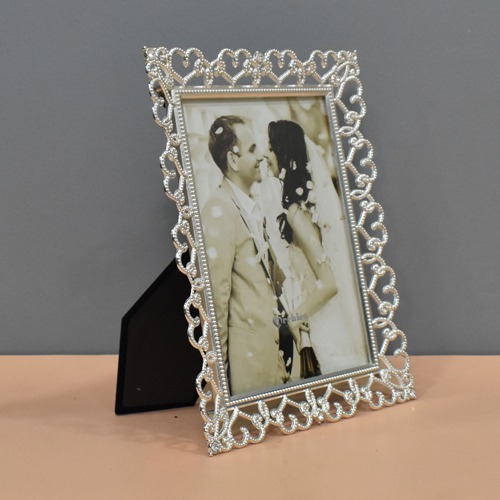 Silver Open Heart Table Top  Photo Frame For Home & Office Decor( Photo Size: 6 x 4 inches)