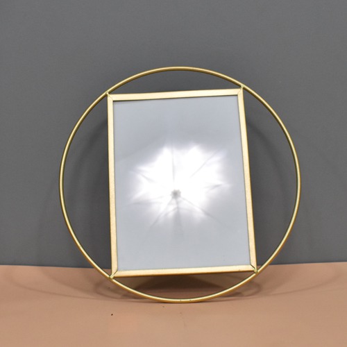 Golden Plated Round Metal  Table Top Photo Frame for Home & office Decor (Photo Size 6 x 8 inches)