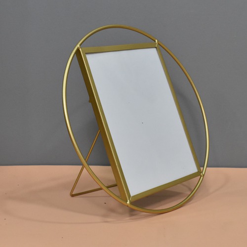 Golden Plated Round Metal  Table Top Photo Frame for Home & office Decor (Photo Size 6 x 8 inches)