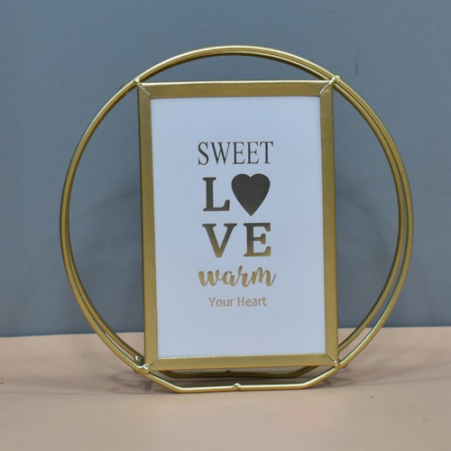 Golden  Plated Round Metal Table Top Photo Frame( Photo Size: 6 x 4 inches, Small)