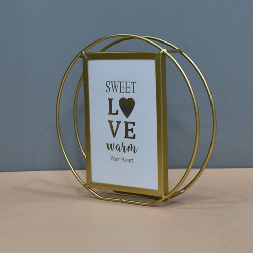 Golden  Plated Round Metal Table Top Photo Frame( Photo Size: 6 x 4 inches, Small)