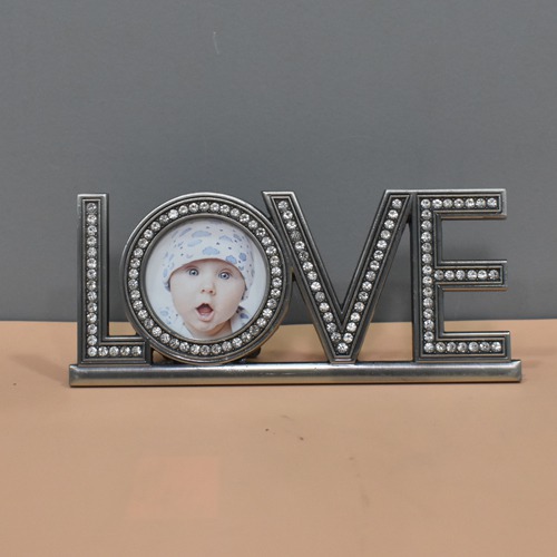 Silver Diamond Studded LOVE  Table Top Photo Frame For Home& Office Decor