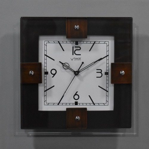 Sage Quartz Glass With Wood Wall Clock (12 x 12 , Black )