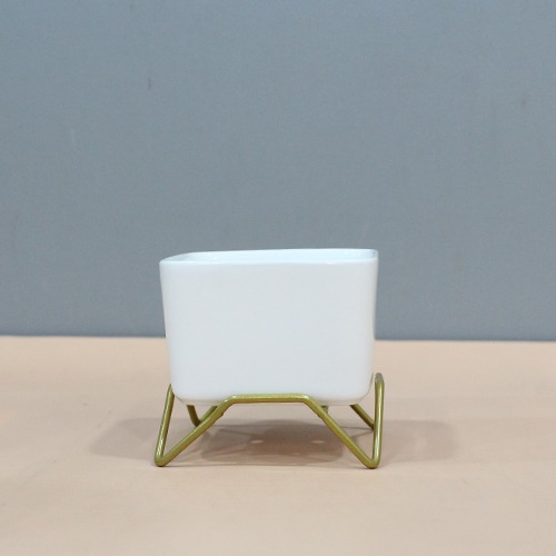 Square Shape Planter Pot With Stand | Garden and Living Room Decorative Small Ceramic Planter  | Succulents Pot