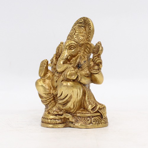 Brass Ganesha Seated Idol For Home & Office Decor