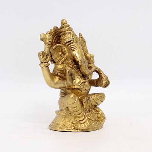 Gold Brass Seated Ganesha Idol For Home & Office Decor