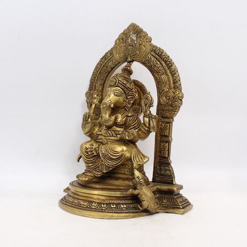 Brass Ganesha Sitting on Sinhasan For Home and Office Decor