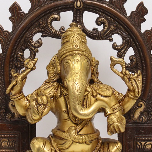 Brass Ganesha Idol with Prabhavali For Office Decor
