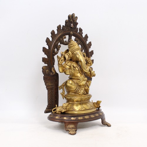 Brass Ganesha Idol with Prabhavali For Office Decor