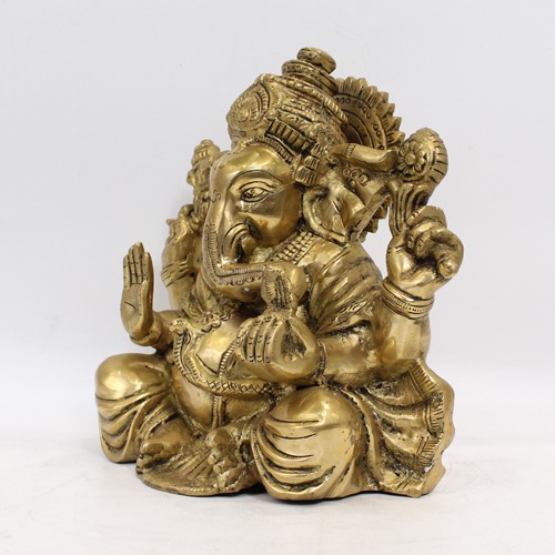 Gold Brass Ganapti With Base For Home & Office Decor