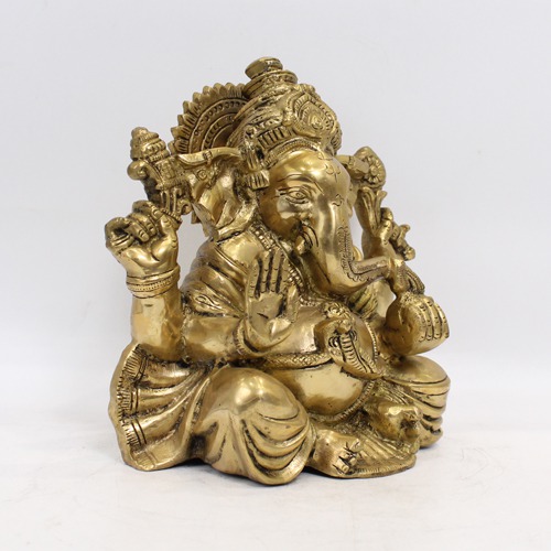 Gold Brass Ganapti With Base For Home & Office Decor