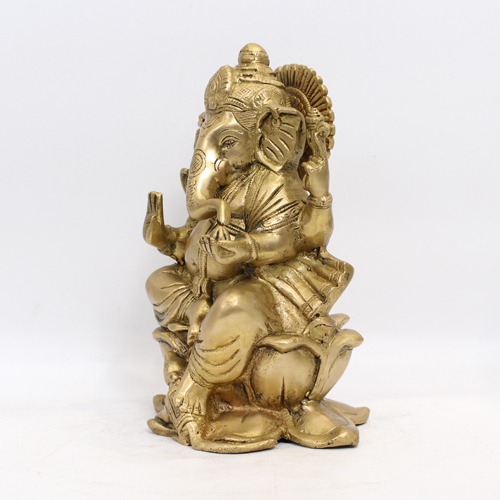 Brass Ganesha Sitting on Lotus For Home Decor