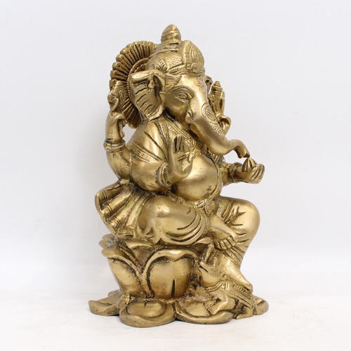 Brass Ganesha Sitting on Lotus For Home Decor