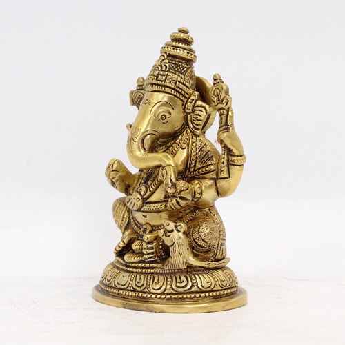 Brass Ganesha Sitting on Goal Base For Home & Office Decor