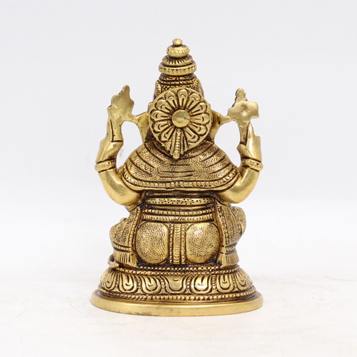 Brass Ganesha Sitting on Goal Base For Home & Office Decor