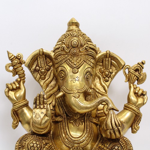 Lord Ganesha Murti In Blessing Posture Sitting With Modak For Decor