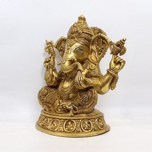 Lord Ganesha Murti In Blessing Posture Sitting With Modak For Decor