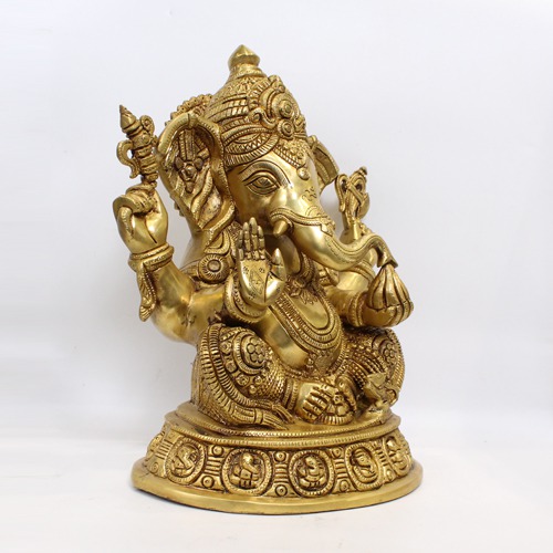 Lord Ganesha Murti In Blessing Posture Sitting With Modak For Decor